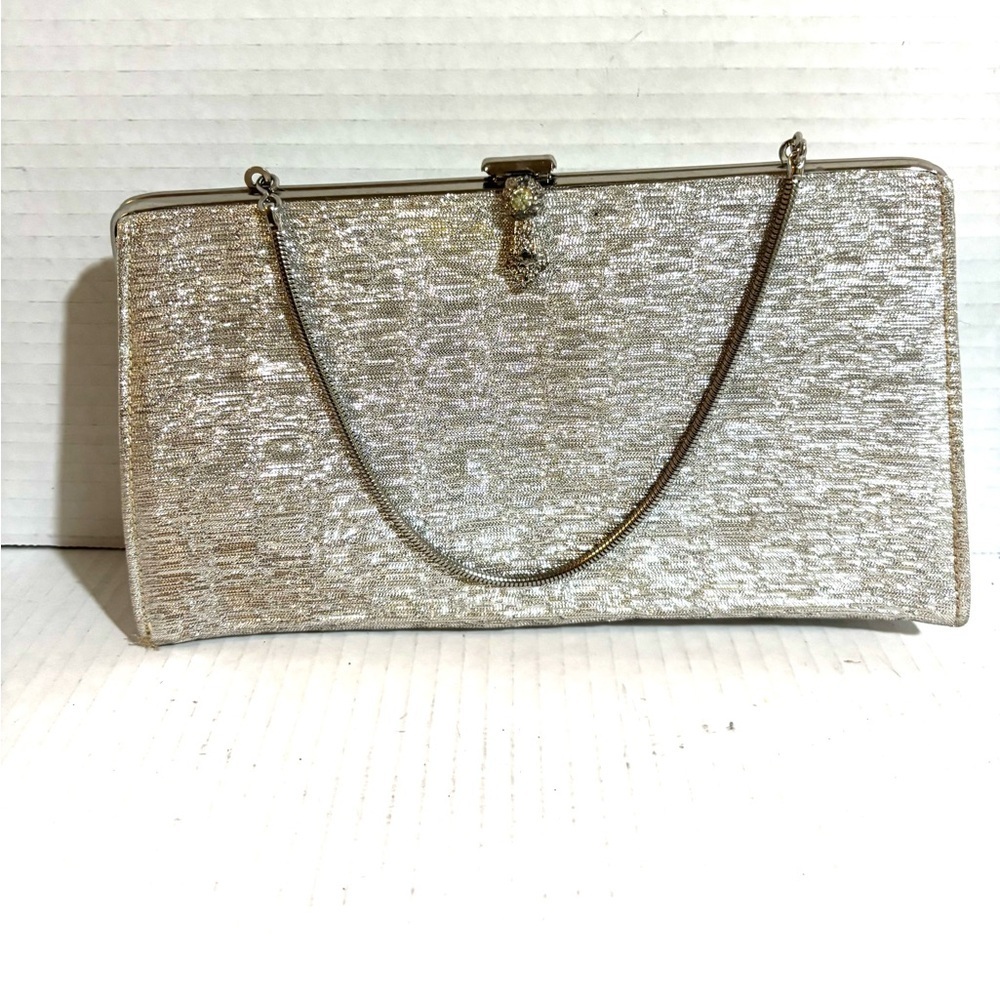 Elegant Silver Evening Clutch handle  with Chain Strap